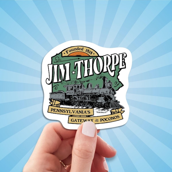 Jim Thorpe Travel Luggage Sticker, Jim Thorpe Pennsylvania, Pocono Mountain Vacation, Gateway to the Poconos, Laptop Decal, US State Map
