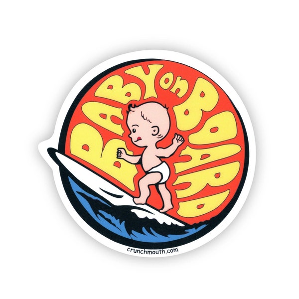 BABY ON BOARD Vinyl Sticker Child Surfing Surfboard