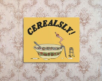 Cereal Lover Wall Art, Cerealsly, Fun Retro Wall Art Decor, Whimsical Kitchen Sign, Breakfast Nook, Diner, Bed & Breakfast, Indoor Display