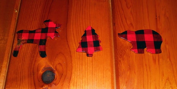 Red Plaid Wall Art Cabin Themed Set Of 3 Etsy