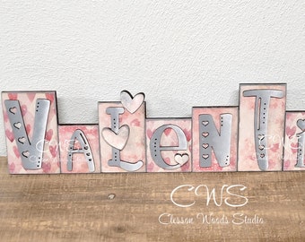 Valentine Wood Word Block Sign Pink