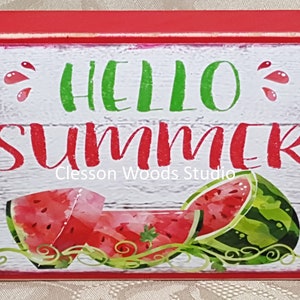 Hello Summer Watermelon Red Wood Sign