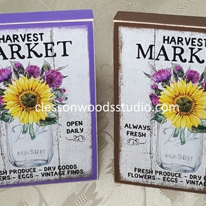 Harvest Market Flowers in Clear Mason Jar Small Wood Sign