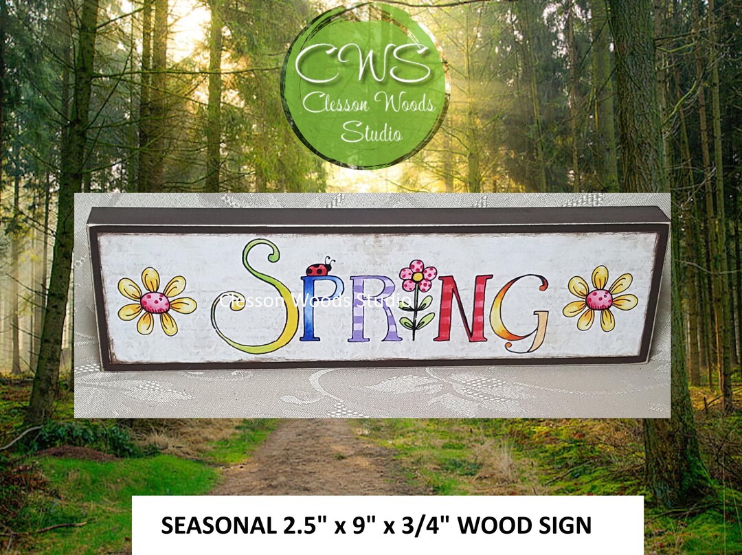 Spring With Flowers Wood Sign (brown) - Etsy