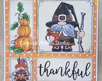 Thanksgiving Pilgrim Gnomes 5x5 Canvas Panel