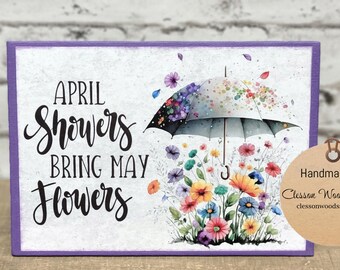 April Showers Bring May Flowers Umbrella Flowers 7" x 5" Interchangeable Canvas Insert