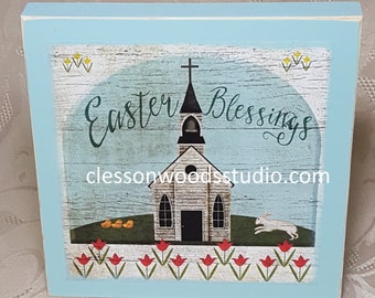 Easter Blessings Wood Block Sign