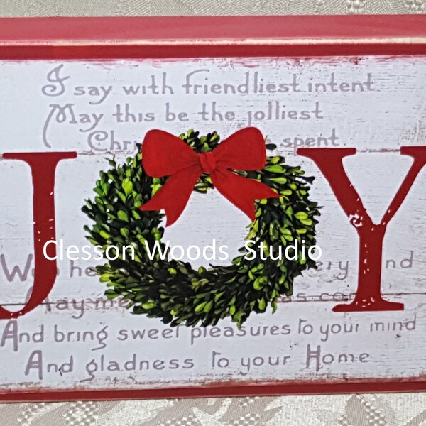 Joy Wreath Small Wood Block Sign