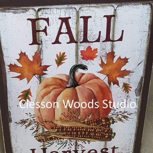 Fall Harvest Pumpkin Small Wood Block Sign