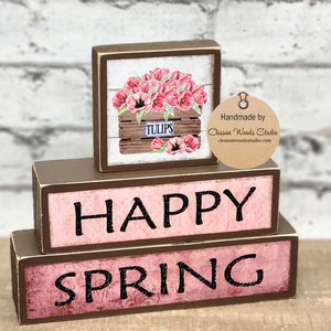 Happy Spring Tulips Basket Block Stack (Brown)