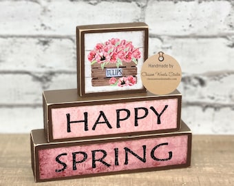 Happy Spring Tulips Basket Block Stack (Brown)