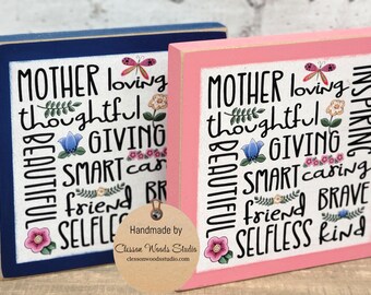 Mother's Day Subway Style Art Words Square Wood Sign