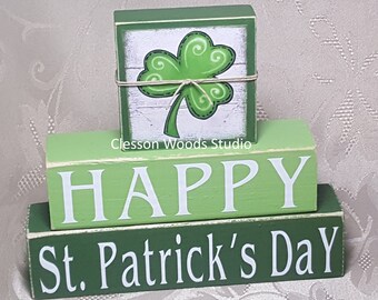 Happy St. Patrick's Day Wood Block Stack