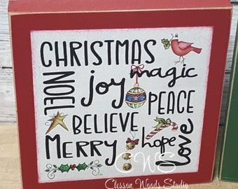 Christmas 1 Subway Style Print Square Wood Sign