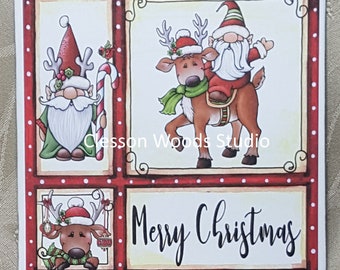 Christmas Gnomes Reindeer (Red Frame) 5x5 Canvas Panel