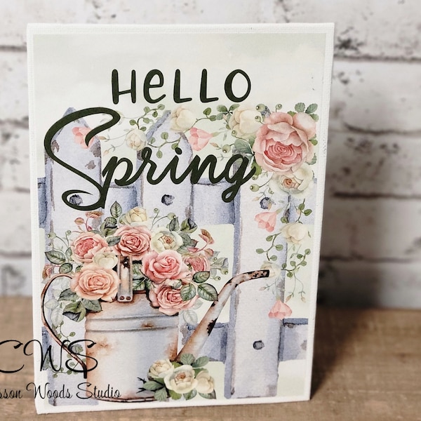 Hello Spring Watering Can Canvas or Display Set