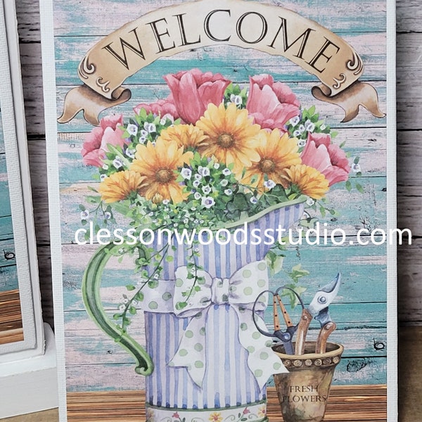 Welcome Spring Flowers 5"x7" Canvas Insert