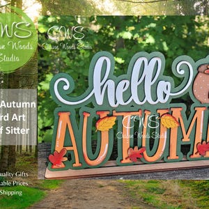 Hello Autumn Word Art Shelf Sitter