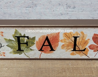 Hello Fall - Fall Leaves Brown Horizontal Wood Sign