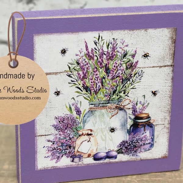 Lavender in Clear Mason Jar Purple Square Wood Sign