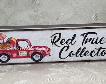 Red Truck Collector Beach Bound Wood Sign