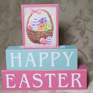 Happy Easter With Basket Wood Block Stack image 1