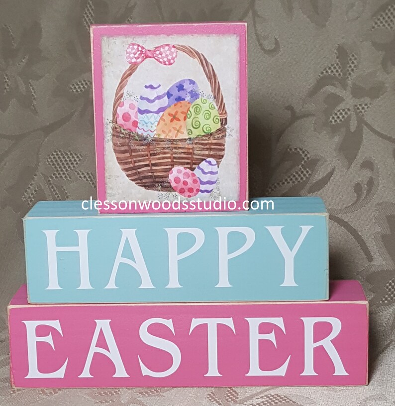 Happy Easter With Basket Wood Block Stack image 1