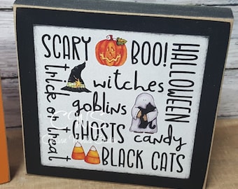 Halloween 1 Subway Style Print Square Wood Sign