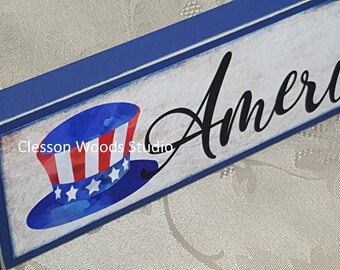 America Patriotic Wood Sign (Blue)