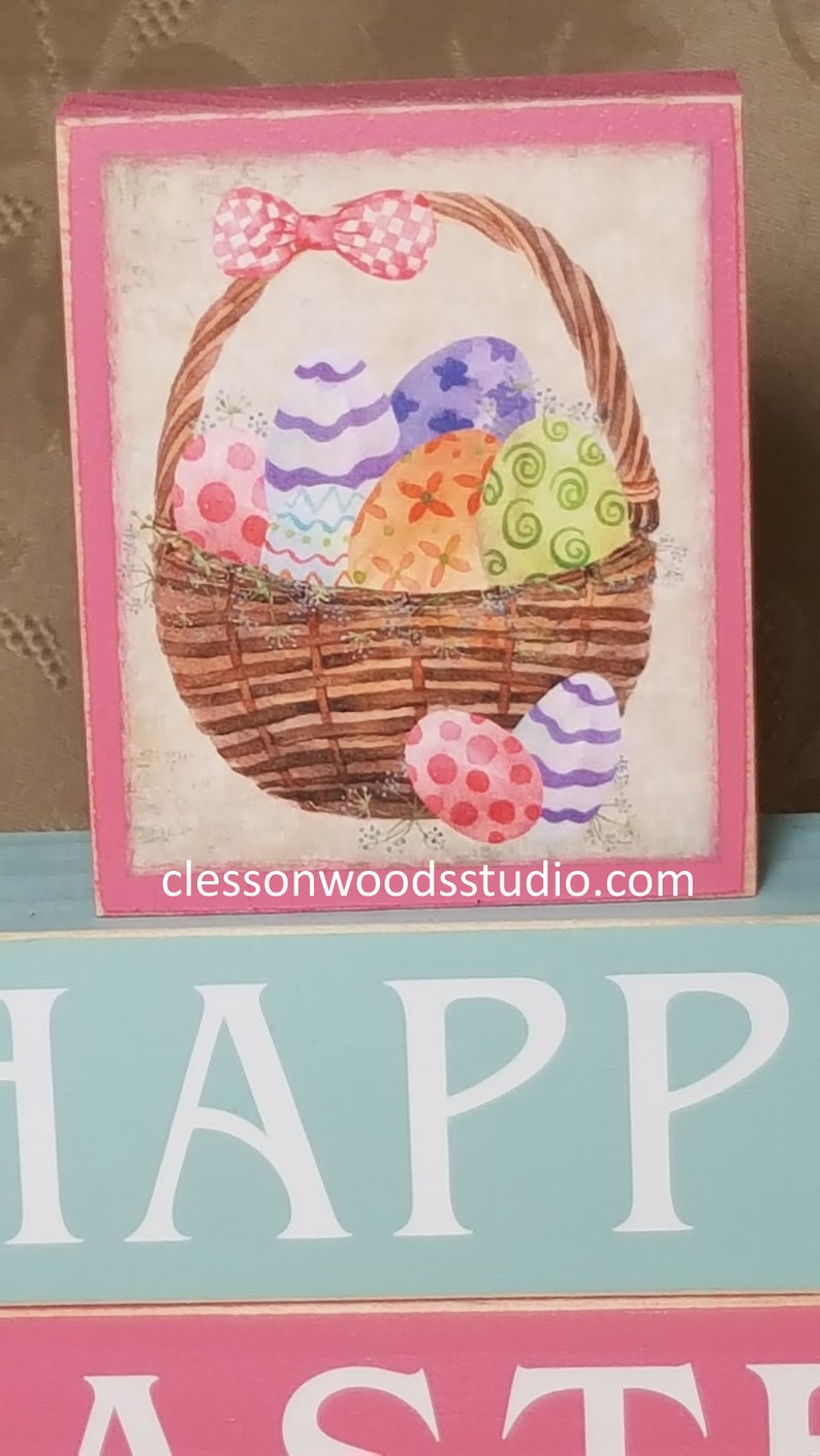 Happy Easter With Basket Wood Block Stack image 2