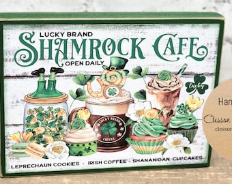 Lucky Brand Shamrock Café St. Patrick's Day Wood Block Sign