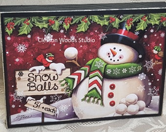 Snow Balls 5 Cents Each Small Wood Block Sign (Horizontal)