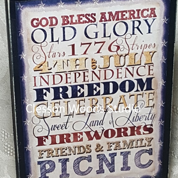 Patriotic Subway Art Small Wood Block Sign