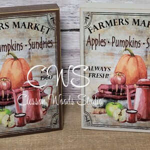Farmers Market Apples Pumpkins Sundries Wood Sign