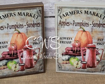 Farmers Market Apples Pumpkins Sundries Wood Sign