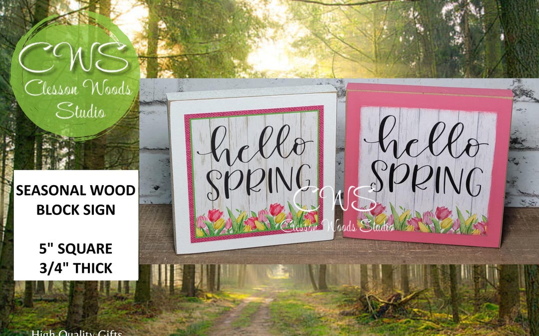 Hello Spring Block Decor Hello Spring (white or Pink) Wood Block Sign - Etsy