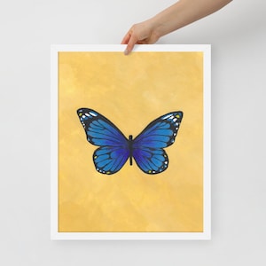 Framed Butterfly Painting Swallowtail Blue