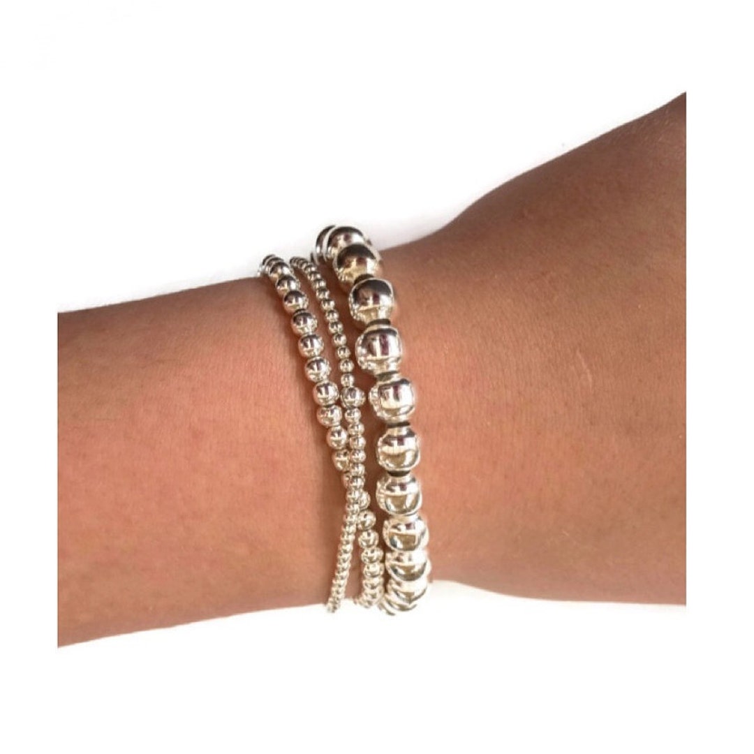 925 Silver Bead Bracelet Stretch Bracelet 925 Silver Etsy