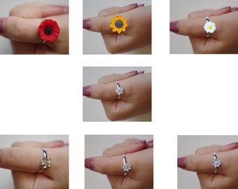 Delicate Flower Ring - Adjustable Rings For Women - Sunflower Ring - Poppy Ring - Hippy Ring Set - Boho Flower Rings - Flower Power - Summer