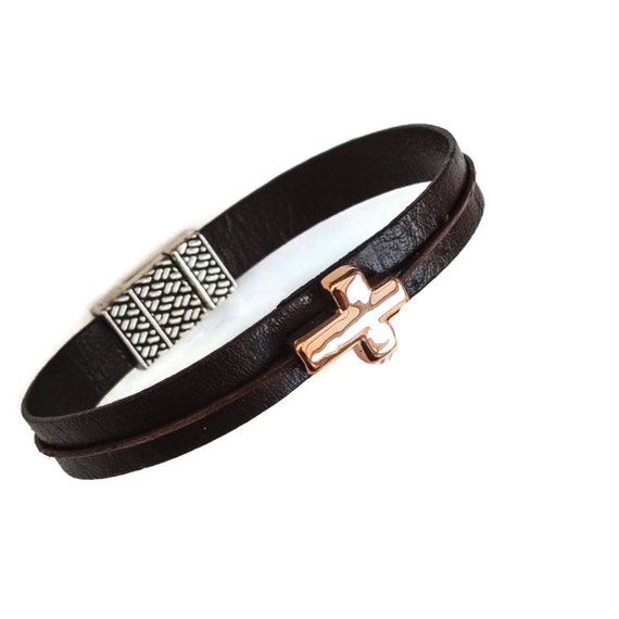 Mens Christian Jewelry Mens Leather Cross Bracelet Etsy