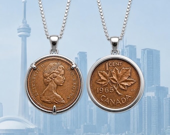 Canadian Penny Necklace 1962-2011 – Sterling Silver Chain,  Choose Your Year Coin Pendant - CP