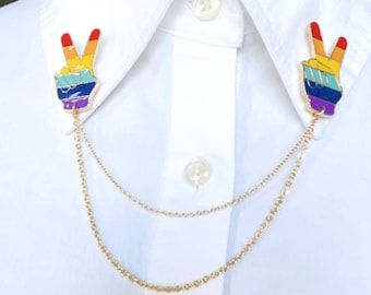 Rainbow Pride Collar Chain – Victory Love Collar Pin – Victory Rainbow Lapel Pin – LGBT Love Collar Clasps – Pride Victory Brooch - 888
