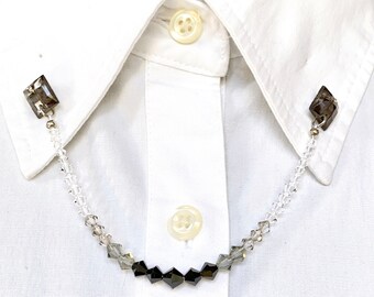 Midnight Green Collar Chain Clips– Swarovski Crystal Collar Pin - Lapel Pin – Layer Collar Clasps – Midnight Sparkle Brooch -839