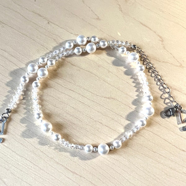 Swarovski Crystal White Pearl Bra Straps - Evening Dress Shoulder Straps - Adjustable Swarovski Crystal Shoulder Belt – 915-5X