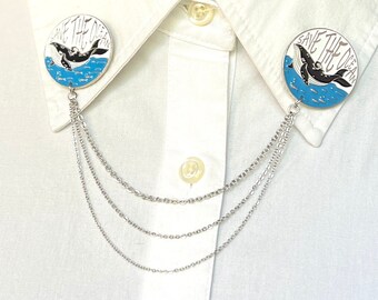 Save The Ocean Collar Chain – Ocean Whale Collar Pin – Ocean Life Lapel Pin – Collar Clasps – Brooch – 899-3S