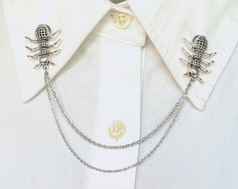 Silver Ants Collar Chain – Nature Insect Collar Pin – Ant Insects Lapel Pin – Earth Ants Collar Clasps – Ants Collar Brooch – 899-17