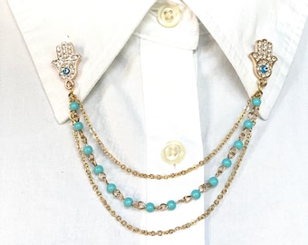 Hamas Handhalsbandketting – Babyblauwe halsbandketting – Ondoorzichtige koningsblauwe ketting – Kraagsluitingen van roestvrij staal – Kleine handjesbroche -823