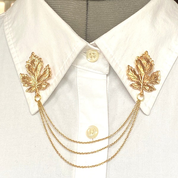 Golden Maple Leaf Collar Chain – Collar Pin - Collar Brooch - Lapel Pin – Maple Leaf Shirt Clasps – Alloy Leaf Brooch - 803-g