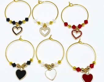 6X Grateful Heart Wine Glass Ring Swarovski Crystal Alloy Hooks Enamel Charm Wine Glass Ring - Party Wine Glass Marker - 630