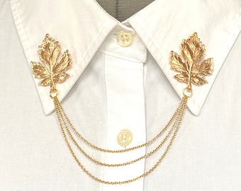 Golden Maple Leaf Collar Chain – Collar Pin - Collar Brooch - Lapel Pin – Maple Leaf Shirt Clasps – Alloy Leaf Brooch - 803-g
